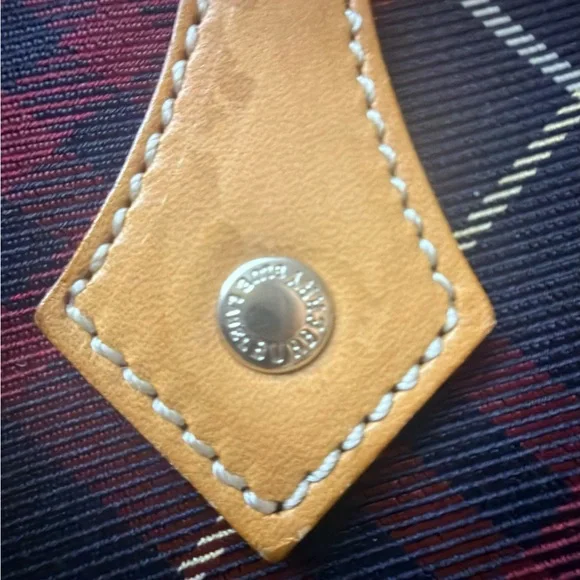 Burberry Red and Navy Plaid with Tan Leather Detail - Picture 3 of 8